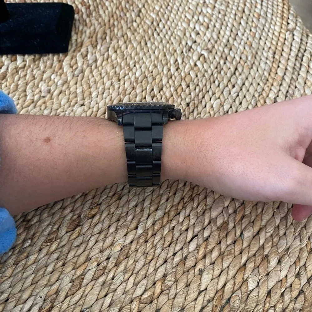 Unisex Black Michael Kors Stainless Steel 3 Dial Watch